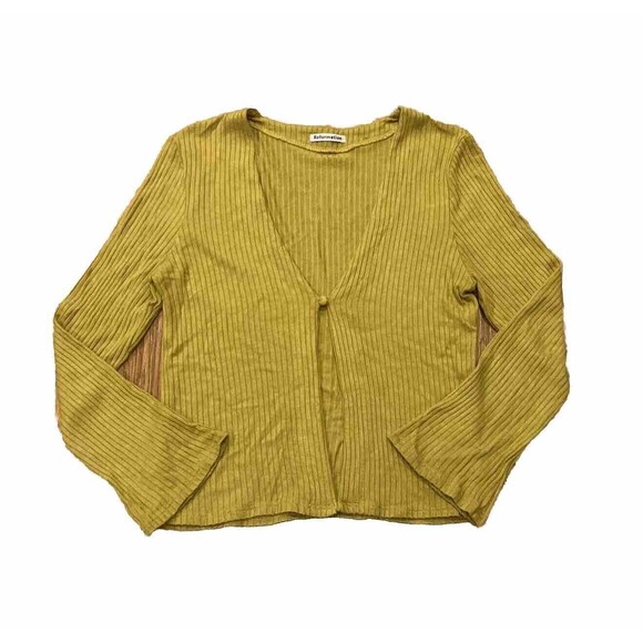 Reformation Top Womens XL One Button Ribbed Chartreuse Knit Soft Stretch - Picture 1 of 5